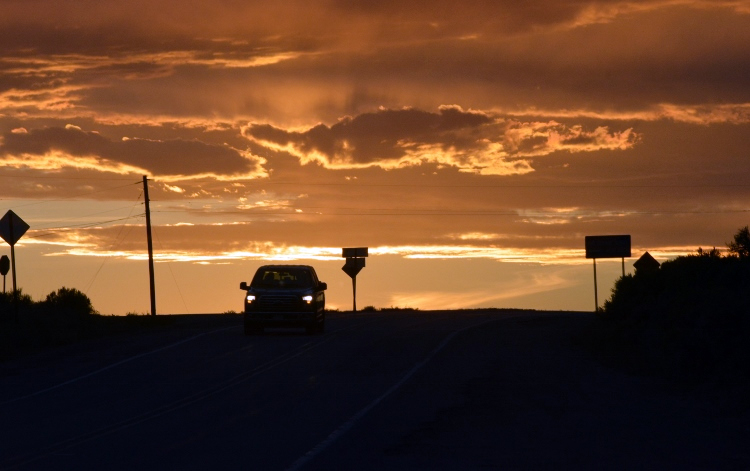 sunset over road